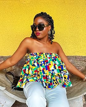 HongyuAmy Women's African Print Crop Top Kente Off The